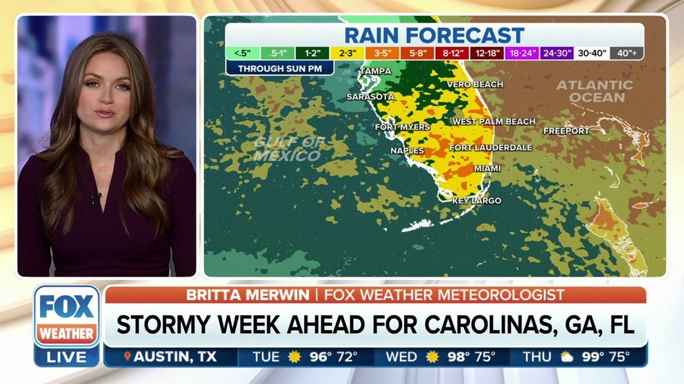 It's going to be a stormy week in Florida as a front drapes across the state, and forecasters are keeping their eyes on a potential tropical disturbance that could form off the coast and bring strong winds and dangerous surf to the Southeast.