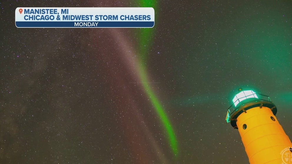 Images shared by Chicago & Midwest Storm Chasers show the amazing Northern Lights display above Manistee, Michigan, on Monday night.
