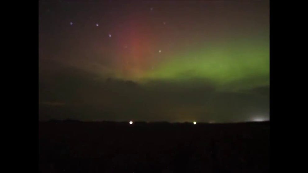 A timelapse video recorded in Graceville, Minnesota, shows a wonderful Northern Lights display on Monday, September 19, 2023.