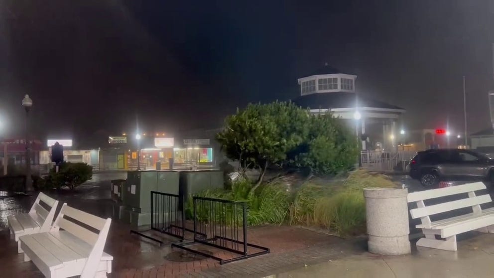 Tropical Storm Ophelia's rain and fierce wind could be heard in video captured by @KnaptonOliver on X, formally known as Xm on Saturday morning in Rehoboth, Delaware.