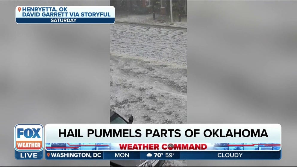 Severe storms pummeled the Southern Plains. Hail blankets one Oklahoma town like snow. And, Major League Soccer fans had to wait out a rain delay.