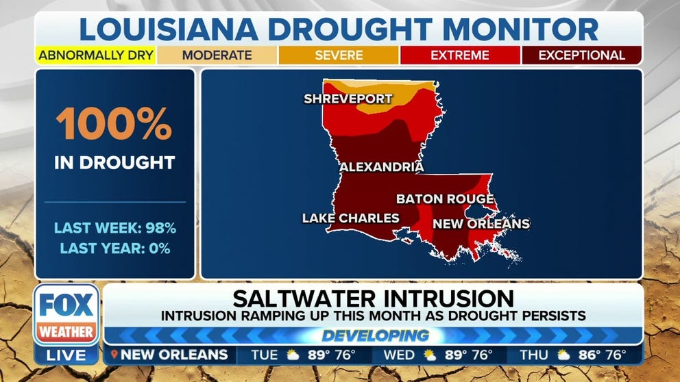 Lower Mississippi River Forecast Center hydrologist Jeff Graschel explains that rains have not made it far enough west to help with the extreme drought conditions in the Mississippi River. As the drought continues, salt water is making its way into the lower Mississippi and threatening the drinking water supply in Louisiana. 
