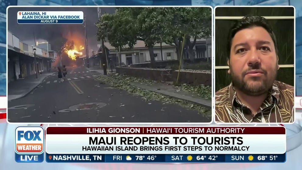Ilihia Gionson, Public Affairs Officer with the Hawaiʻi Tourism Authority, explains what this reopening means for the island of Maui. Oct. 6, 2023.