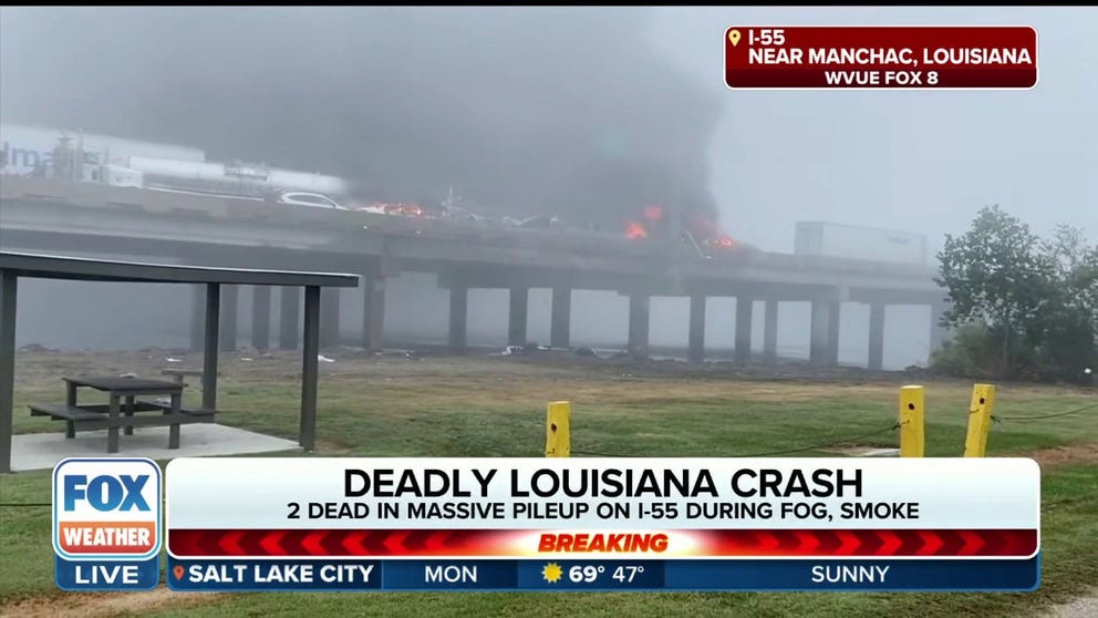 Cars and trucks smoldering in chain reaction accident in zero ...