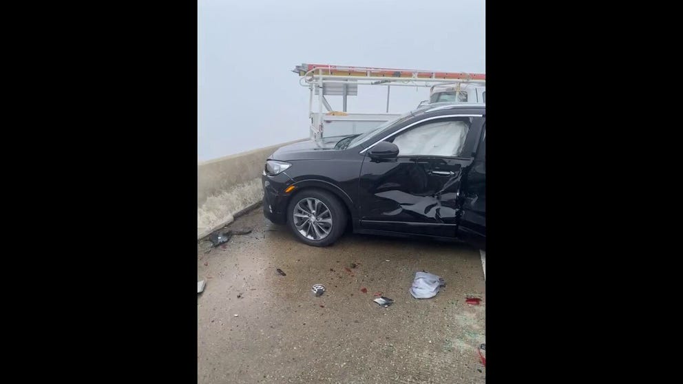 Video taken by I-55 crash survivor Lance Scott shows the wreckage after super fog caused a deadly pileup on the Louisiana interstate. (Video credit: Lance Scott)