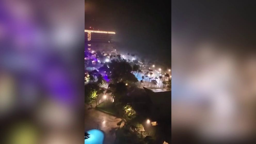 Hurricane Otis rapidly intensified from a tropical storm to a dangerous Category 5 hurricane within 12 hours before hitting Mexico's southern Pacific coast. Video shows a view from the Mundo Imperial Hotel in Acapulco as Otis made landfall early Wednesday morning.