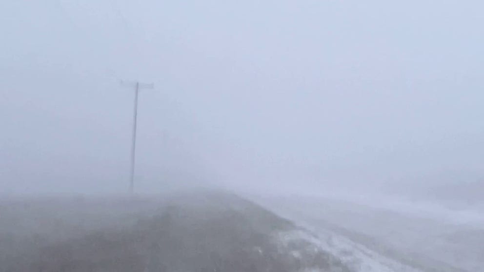 Impressive video shows a snow squall dropping visibility in Waubay, South Dakota, when a storm system known as a Manitoba Mauler moved through the region on Monday, October 30, 2023.
