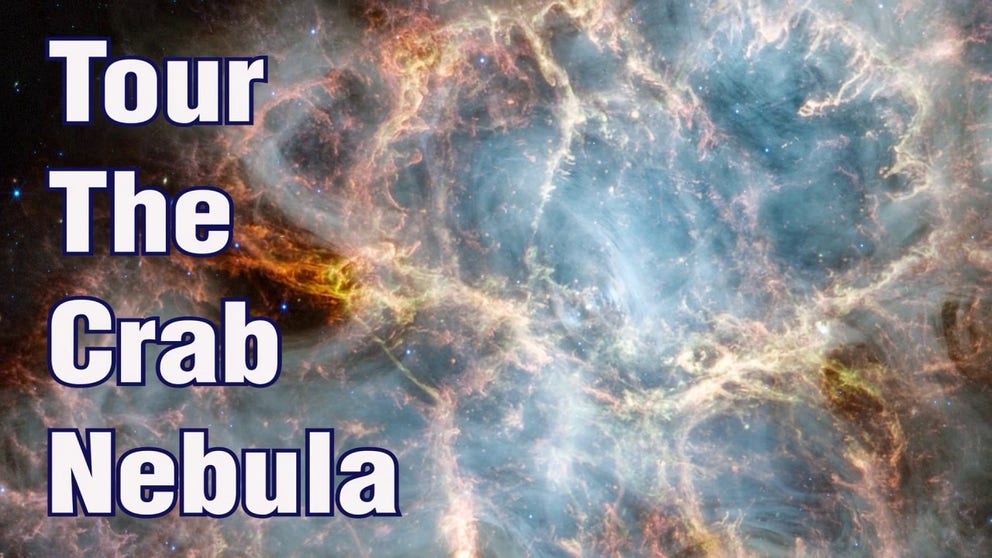 NASA's James Webb Space Telescope imaged the supernova remnant, known as the Crab Nebula using its NIRCam and MIRI. This video takes you on a tour of the eerie image. 
