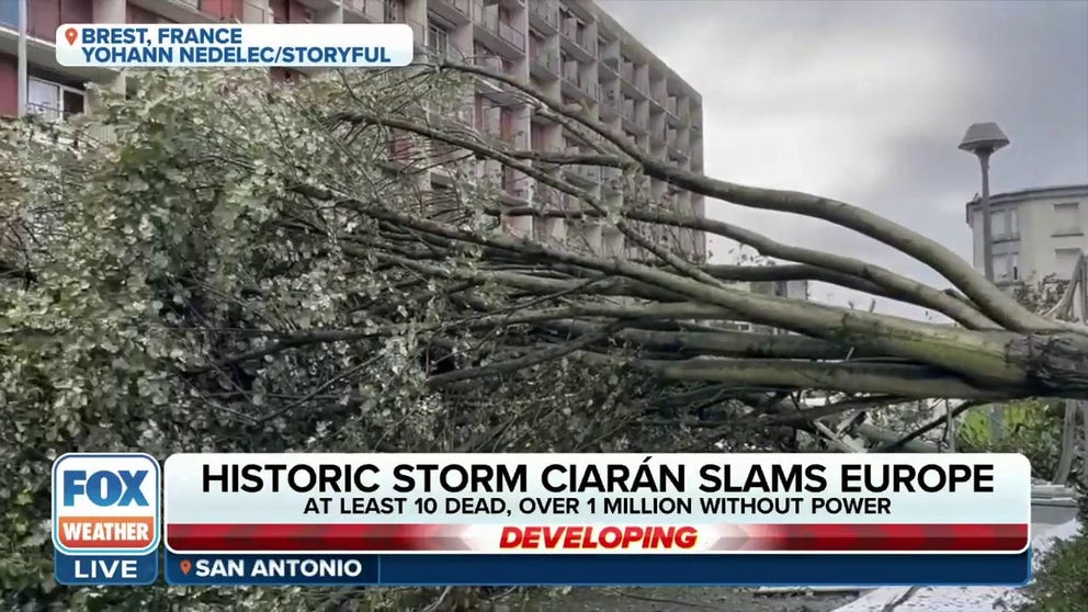 Ferocious bomb cyclone Storm Ciarán slammed parts of France and England Thursday with hurricane-force winds topping 100 mph in several locations.