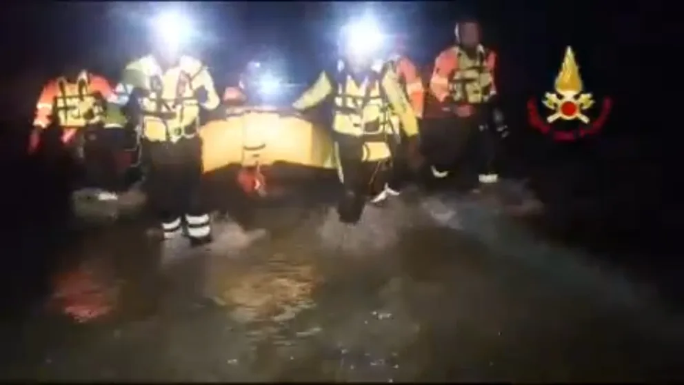 Four people were rescued from their vehicles after they became trapped in floodwaters in Italy after torrential rains soaked the region from Storm Ciaran. (Video courtesy: Vigili del Fuoco) 