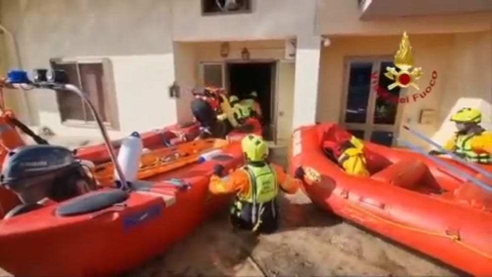 Dozens of rescue crews have been busy in Italy's Tuscany region working to save residents from flooded homes and streets after record rains fell from Storm Ciaran. (Video courtesy: Vigili del Fuoco)