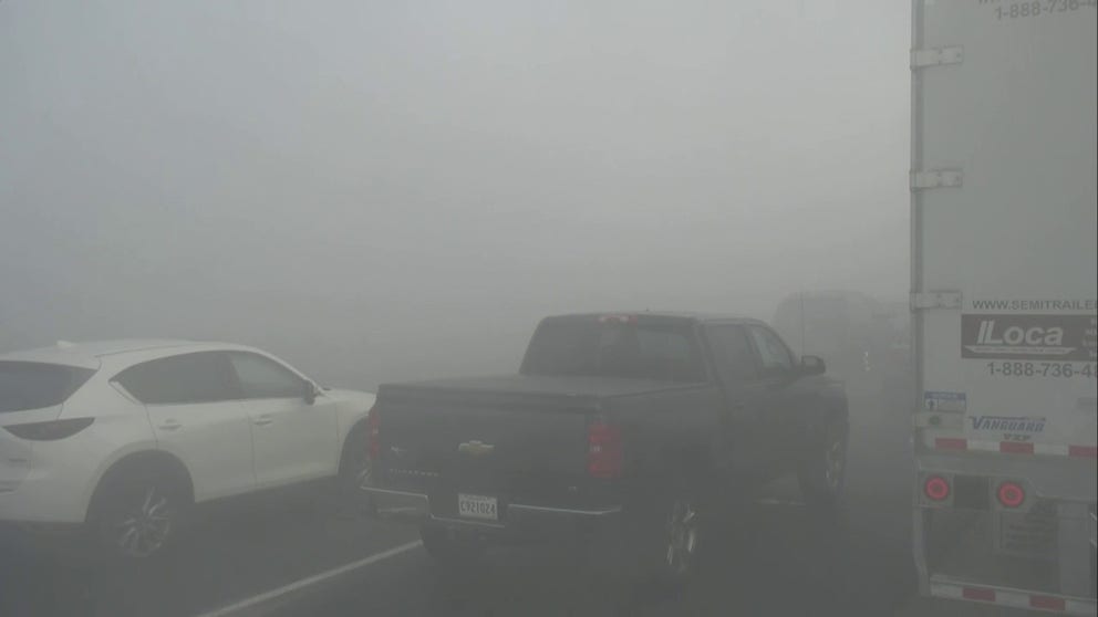 Thick smoke from a wildfire dramatically reduced visibility on Interstate 10 outside of New Orleans on Tuesday morning.