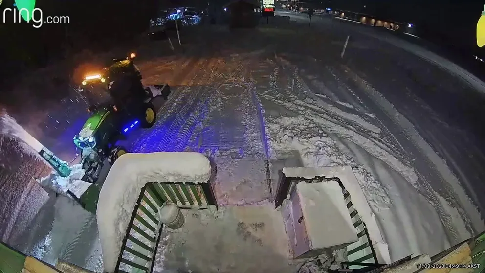 Anchorage resident Stephen Richardson recorded the snowfall between 4 and 5 a.m. local time on Thursday. He said he received about 18 inches of snow, which is being plowed by a tractor in Richardson’s footage. (Courtesy: Stephen Richardson via Storyful)