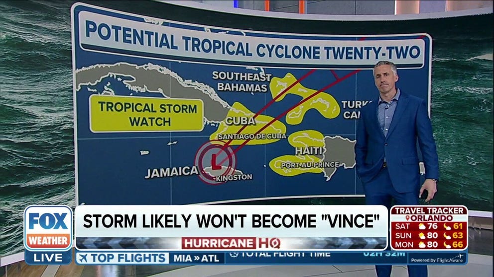 According to the NHC, Potential Tropical Cyclone Twenty-Two is unlikely to become the next named tropical storm of the 2023 Atlantic hurricane season.