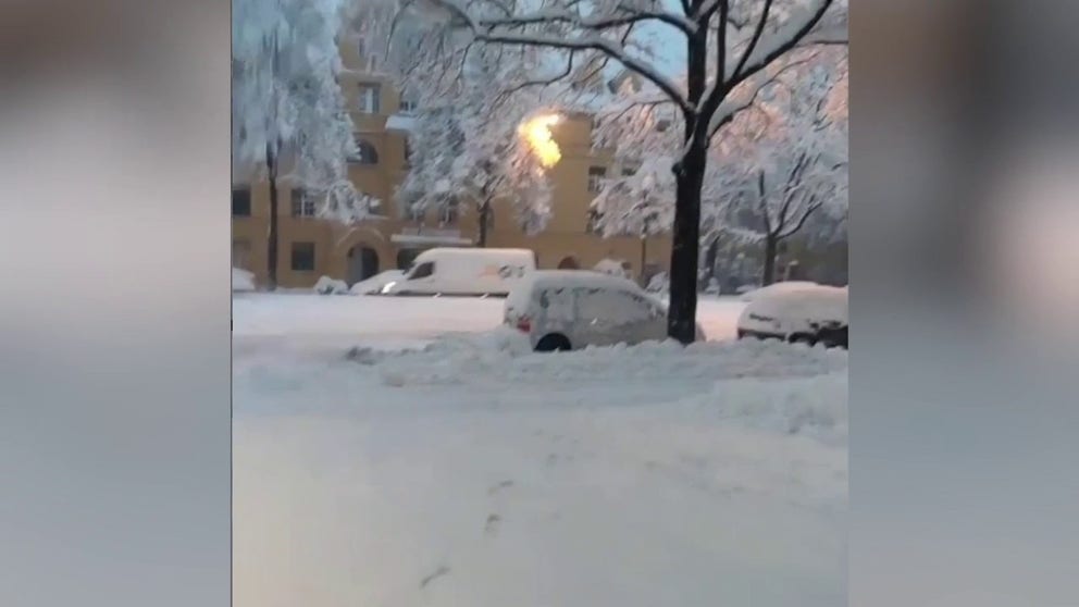 A snowstorm dropped several inches of snow in some areas of southern Germany, including this neighborhood in Munich. (Courtesy: @marcomecarozzi471 / TikTok)