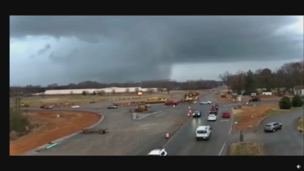 A traffic camera in Clarkesville, Tennessee, captured a severe thunderstorm with a likely embedded tornado moving through the northern part of the state on Saturday.