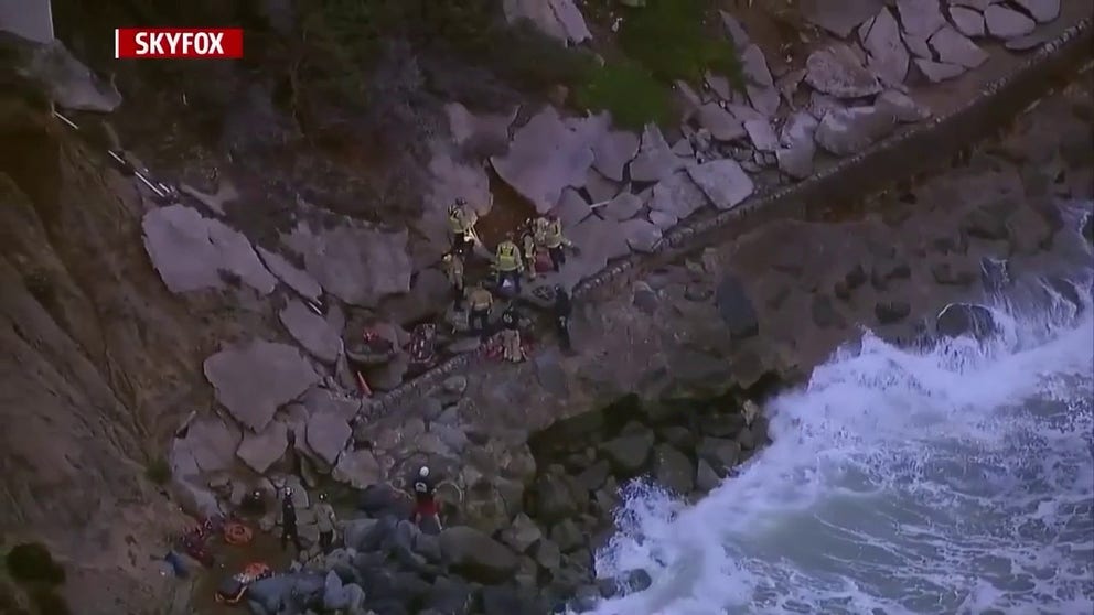 Stormy weather complicated efforts to rescue a man who had fallen into a hole in San Diego. (Video courtesy: KSWB)