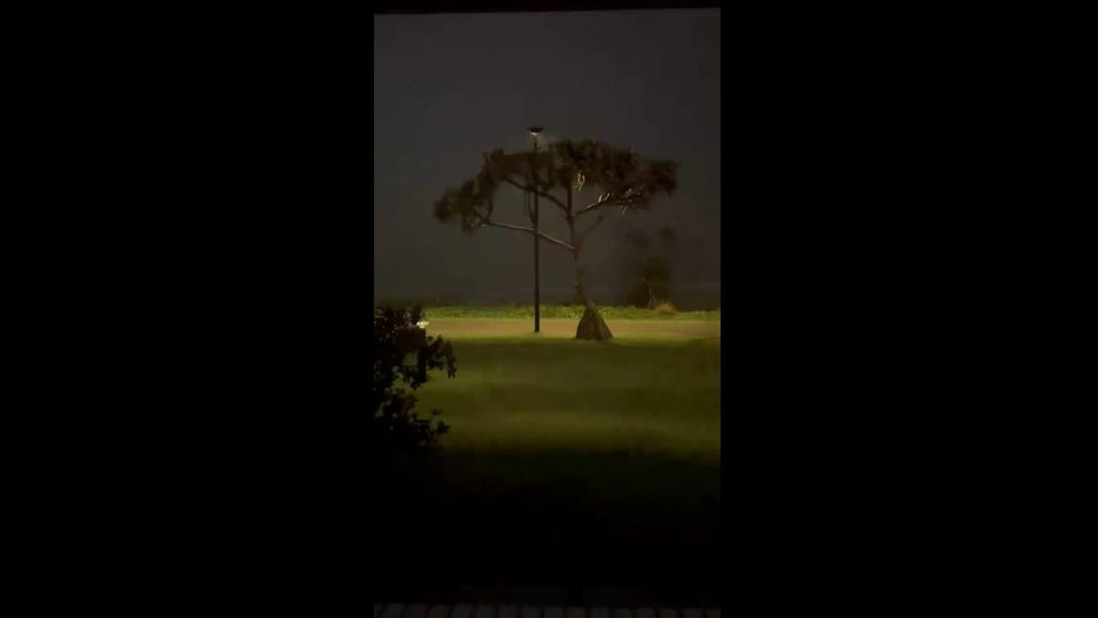 A video from Tugun Beach in Queensland, Australia shows lightning illuminating the sky on Christmas Day. Strong storms have knocked out power for thousands across the region. 