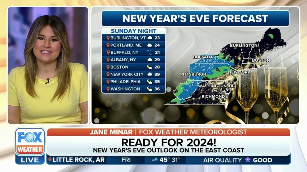 FOX Weather Meteorologist Jane Minar has a look at the forecast as the country rings in 2024.