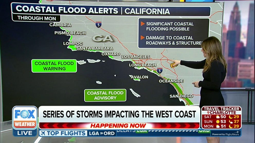 A series of storms is impacting the West Coast, with the next storm this weekend. Each will bring a threat for flash flooding, but the overall threat appears low at this time.