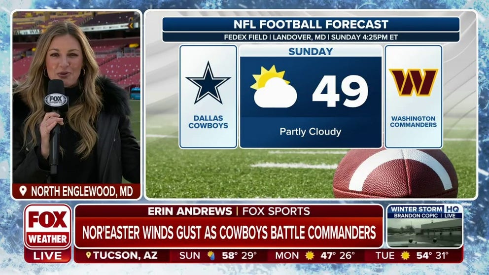 FOX Sports Erin Andrews joined FOX Weather on Sunday to talk about the weather conditions ahead of the Dallas Cowboys and Washington Commanders football game.
