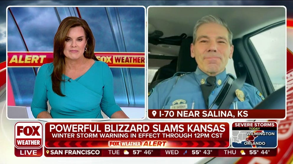 In Kansas, the roads are dangerous due to a Winter Storm Warning that is in effect until noon CST. As a result, Interstate 70 will closed to and from the Colorado state line. Trooper Ben Gardner, from the Kansas State Highway Patrol, joins FOX Weather on I-70 near Salina.