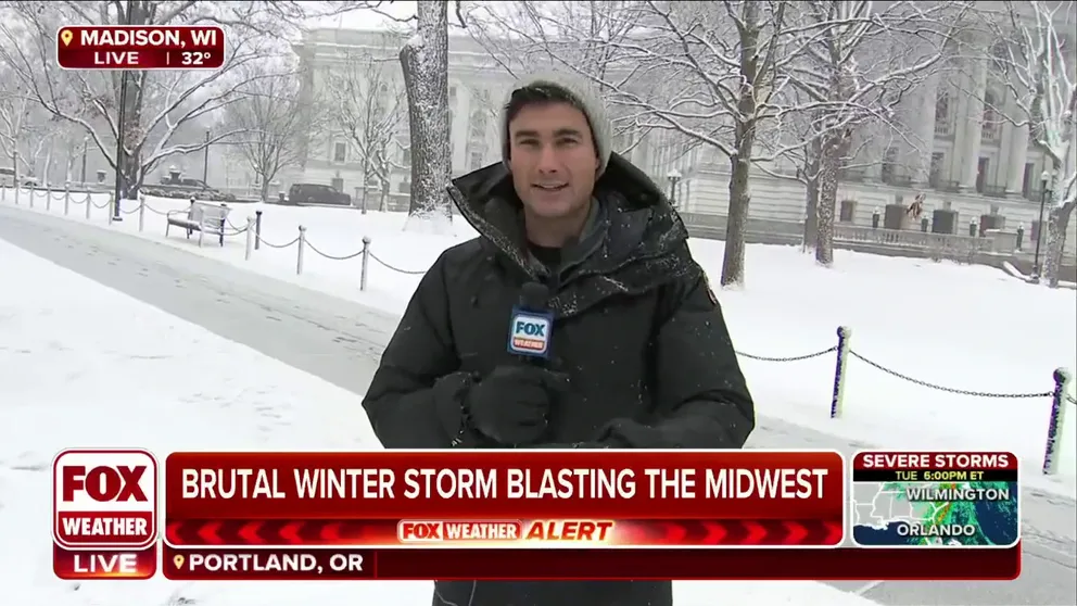 Madison, Wisconsin, is expected to receive 4-6 inches of snow Tuesday as it enters day two of a massive winter storm. FOX Weather's Max Gorden is live from Madison, which has just declared a snow emergency.