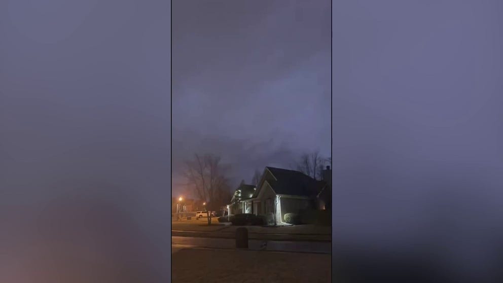 Video from National Weather Service storm spotter Dylan Atkinson shows rumbling thunder and lightning over homes in Bryant, Arkansas, in the early hours of Friday, January 12.