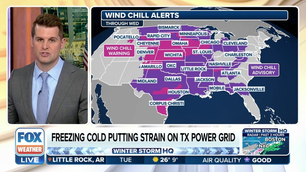 It's the coldest since the Great Freeze of February 2021 as frigid temperatures are in place from border-to-border across the nation. It's so cold that the National Weather Service has issued Wind Chill Advisories and Warnings from the Canadian border to the Mexican border.