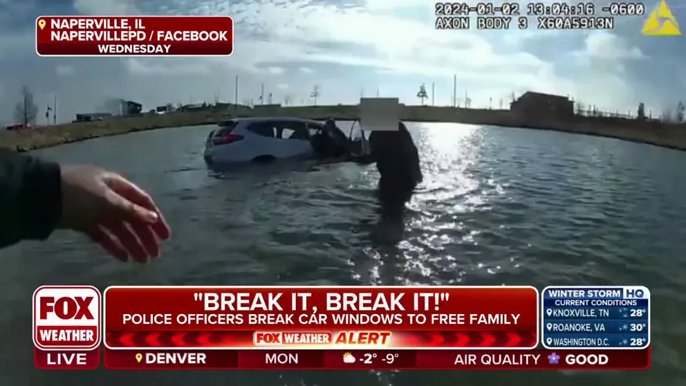 Naperville, Illinois, police officers Mark Schumacher and Allison Simko joined FOX Weather on Monday to describe the terrifying moments they worked to free a family that was trapped in its vehicle after it crashed into a frigid pond.