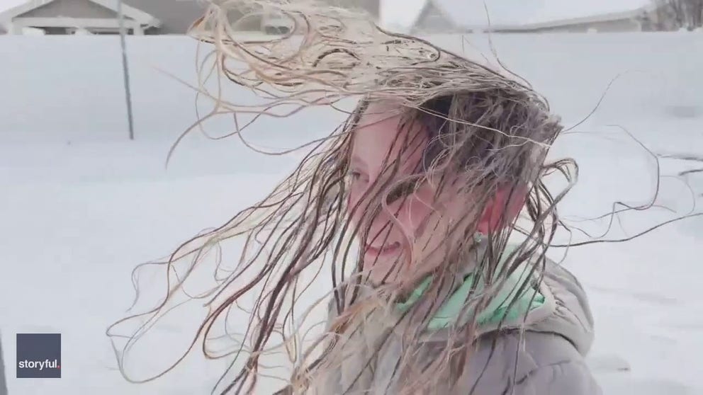 Watch as a girl's wet hair freezes during an arctic blast that overtook the U.S. in January.