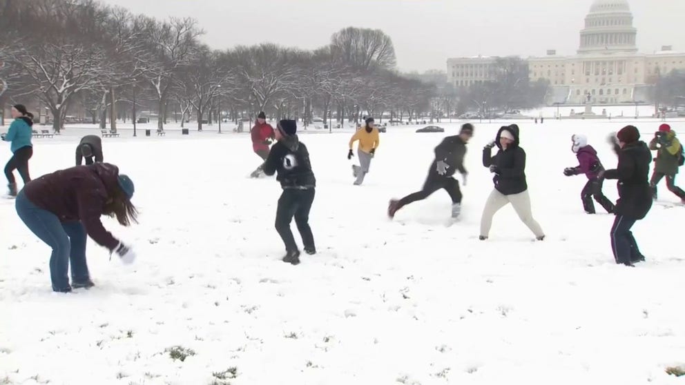 After the first significant snow in almost 2 years, officials called off school and closed offices. The "Battle of Snowpenheimer" was on in the shadow of the Capitol, courtesy of the Washington, D.C. Snowball Fight Association.