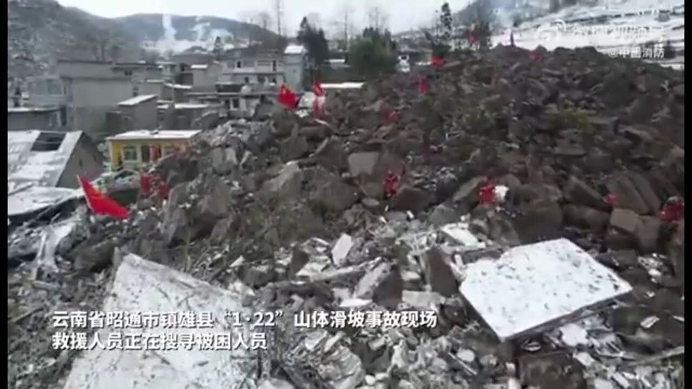 Dozens of people are missing and at least eight people have been killed after a landslide buried homes in China amid bitterly cold temperatures on Monday.