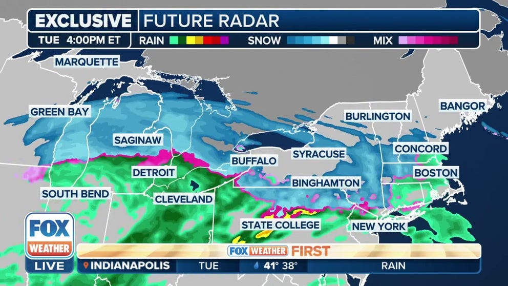 An ice storm that snarled traveled across parts of the Midwest for the Tuesday morning commute could also become a travel headache for the Northeast as a wintry mix of snow, ice and rain overspreads the region on Tuesday.