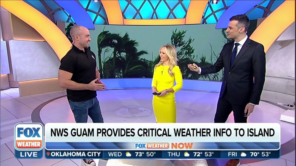 Twin brothers Landon and Brandon Aydlett, National Weather Service meteorologists based in Guam, describe how their team looks out for typhoons and other types of wild weather in the Pacific Ocean. Jan. 31, 2024.