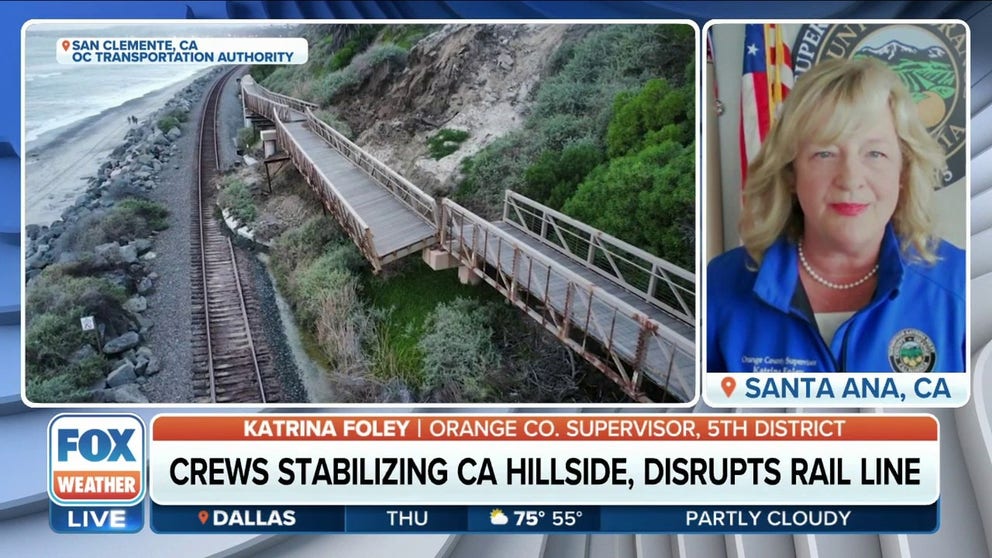 Katrina Foley, Fifth District Supervisor in Orange County, explains how a hill in Orange County became compromised after a rainstorm and what officials are doing to monitor it and the rail system that runs on it. Feb. 1, 2024.