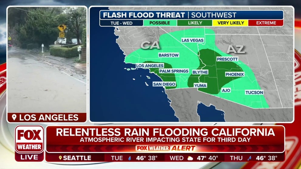 A powerful and impactful atmospheric river is impacting Southern California for a third consecutive day. Over 10 inches of rain has led to numerous reports of flooding, mudslides and debris flows.
