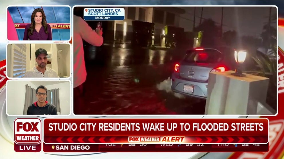Band members of Al1ce came outside after practice to find a "river" raging on Coldwater Canyon Avenue in Studio City after record rains from an atmospheric river fell in Los Angeles. Carl Garcia and Steve Kefalas joined FOX Weather to talk about the experience. 