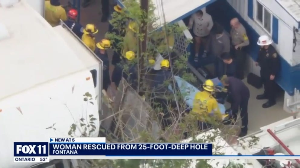A Fontana woman was rescued after falling into a cesspool in the aftermath of a storm that brought heavy rainfall to Southern California.
