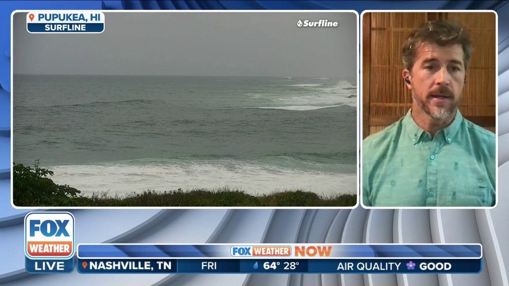A storm is churning up monster waves for Hawaii.  The NWS issued High Surf Warnings for six islands including Oahu which is hosting an international surf tournament for a week. The Director of Wave Forecasting for Surfline, Kevin Wallis, joined FOX Weather to tell us how big that surf will get and how big is too big.
