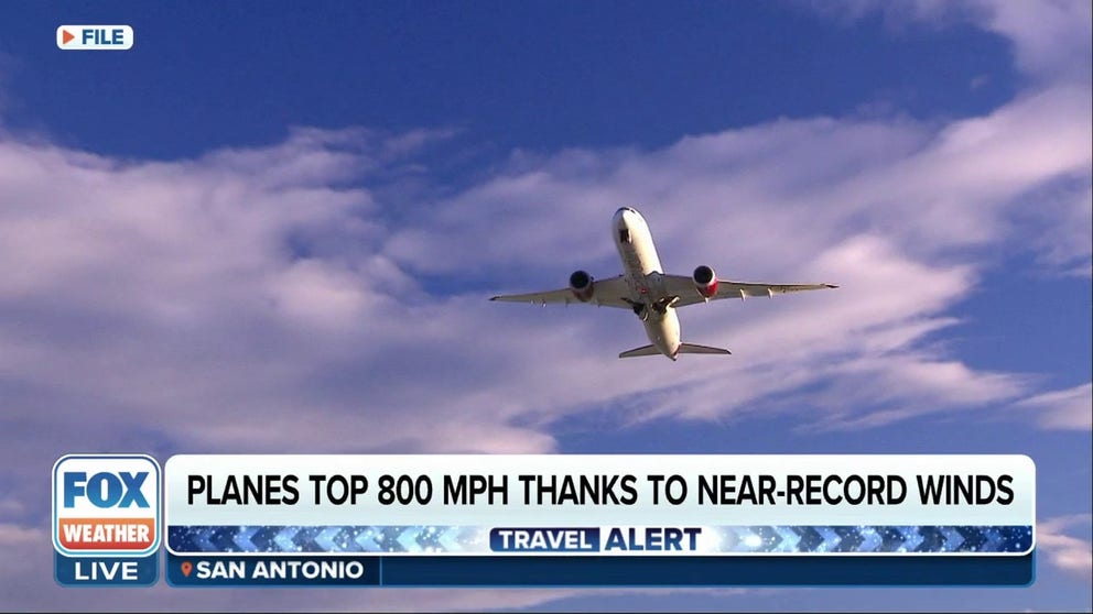Winds within the jet stream were measured topping out at 265 mph helping boost air travel times in the Mid-Atlantic on Sunday. Several flights from DC to London hit over 800 mph relative to ground speeds.