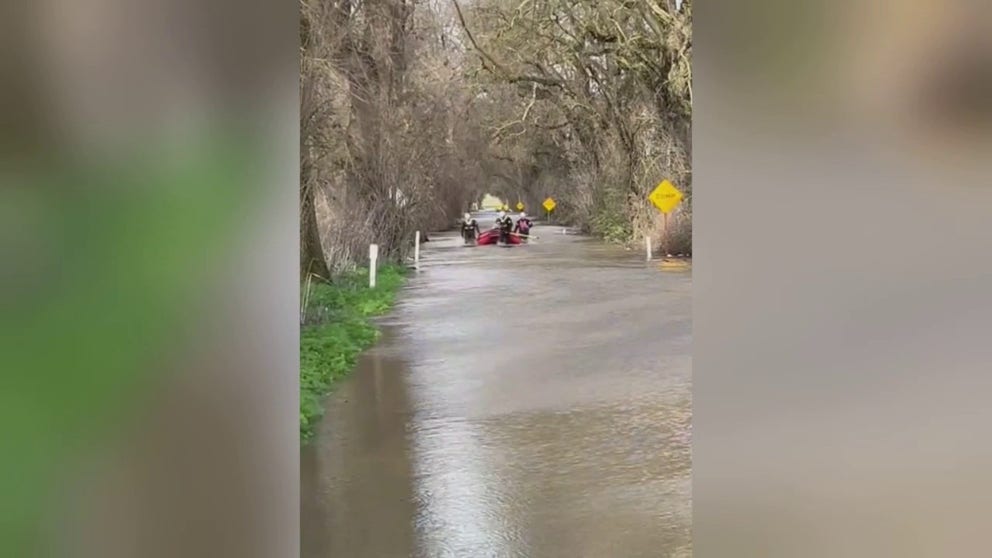 Crews had to rescue a driver and passenger trapped in their car in a boat. Floodwaters from the last of a series of atmospheric river storms overwhelmed the car in Sacramento County.