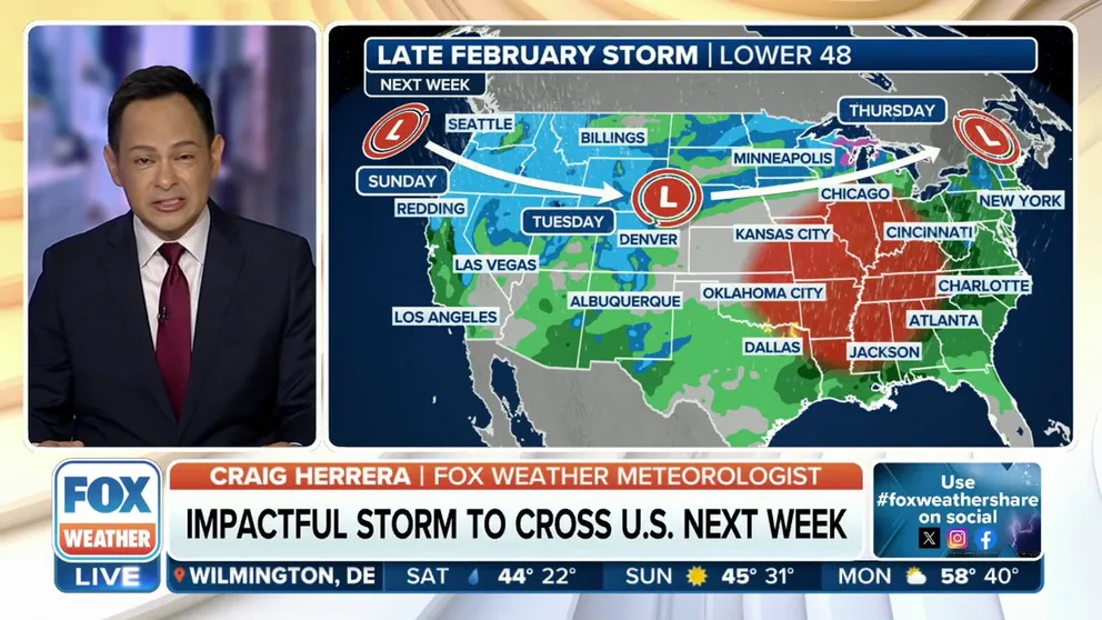 The FOX Forecast Center is tracking a potentially dangerous storm system that’s expected to impact most, if not all, of the Lower 48 states next week with some form of precipitation, including the potential for severe weather, heavy mountain snow and rain.