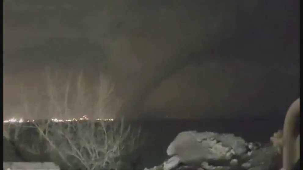A video recorded during severe weather in Indiana on Tuesday night shows a tornado spinning near Gary.