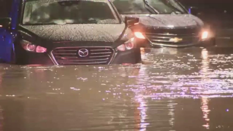 Video from FOX 5 in Atlanta shows flash flooding and water rescues that took place when heavy rain moved through the area early Wednesday morning