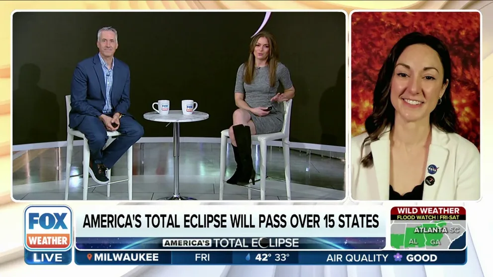 Deputy Director of Heliophysics at NASA's Goddard Space Flight Center Gina Dibraccio joins FOX Weather to talk about exactly what will happen with the total solar eclipse on April 8.  