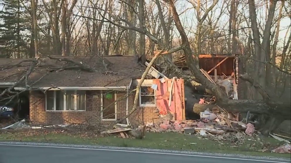 At least one person was killed when a tree fell onto a home outside Harrisburg in Pennsylvania early Monday morning. Officials tell FOX 43 in Harrisburg that the tree fell amid high winds after a weekend storm.