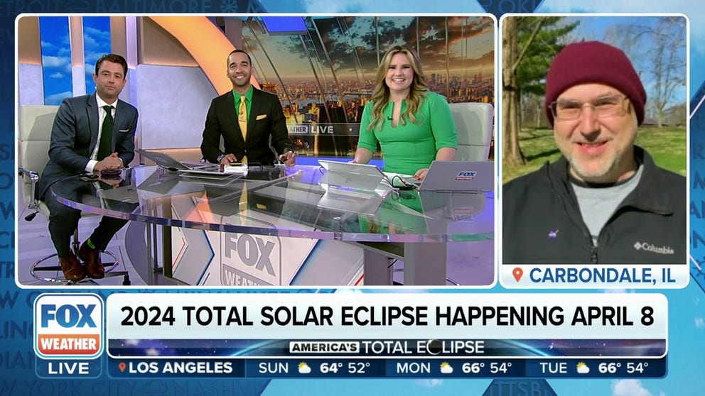 Millions of people across the U.S. will get the chance to see the total solar eclipse on April 8, including in Illinois where events are planned to celebrate the event. Bob Baer is the Co-Chair of the Southern Illinois University Crossroads Eclipse Festival and joined FOX Weather on Sunday to explain what events are taking place in Carbondale, Illinois, which is in the path of totality.