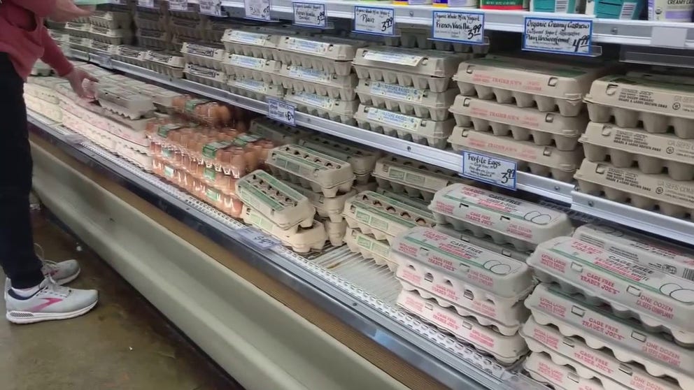 KTVU FOX 2's Ann Rubin visits San Francisco Bay Area grocery stores to see skyrocketing egg prices due to another outbreak of bird flu.