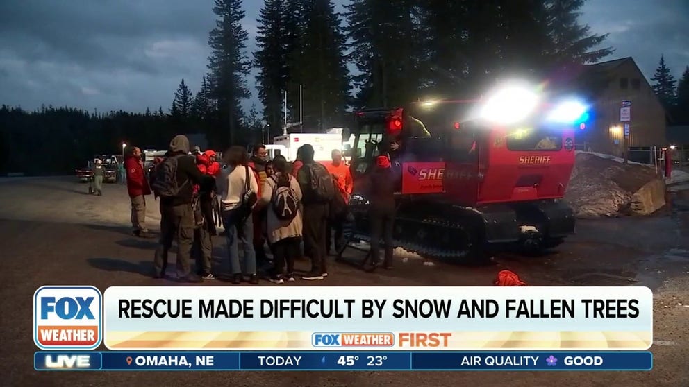 Six family members, including two children, were rescued after getting stranded in the mountains near Mt. Hood while hiking on Tuesday.